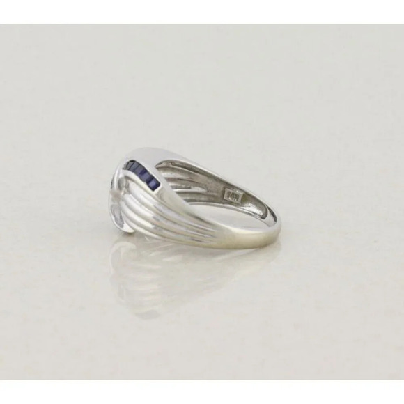 14k White Gold Natural Blue Sapphire Ring Size 7 - Picture 6 of 7